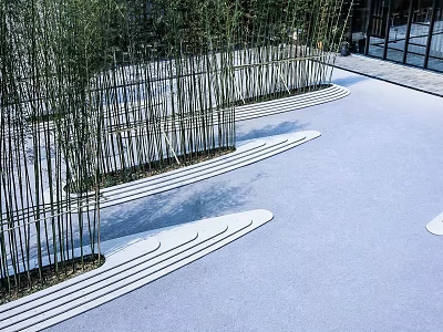 Bonsai Potted Plants Arranged Along Curved Stone Paths In Modern Garden 3d model