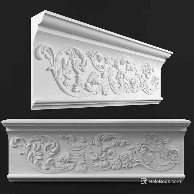Decorative White Carved Cornice With Intricate Floral Patterns For Interior Decoration 3d model 