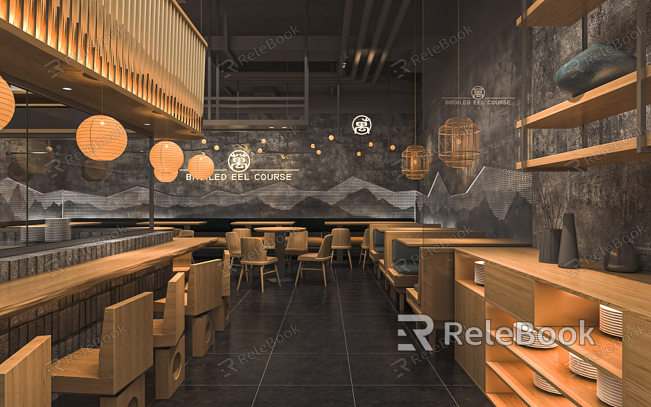 Japanese Restaurant Sushi Restaurant Izakaya Restaurant Dining Table and Chair Restaurant Bar Counter Averway model