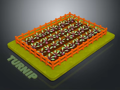 Turnip Garden Scene With Orange Fence Green Platform And Neatly Planted Rows 3d model