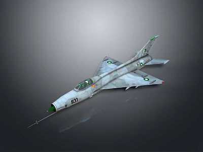 Gray Military Fighter Jet Scale Model Featuring Green Markings And Number 21 3d model
