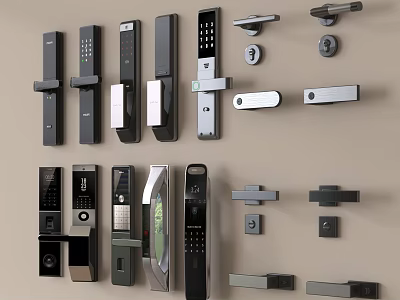 Various Modern Door Handles With Smart Lock Options And Stylish Metal Finishes 3d model