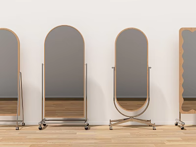 Stylish Floor Mirrors With Arched Scalloped Edges And Metal Wooden Stands 3d model