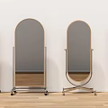 Stylish Floor Mirrors With Arched Scalloped Edges And Metal Wooden Stands