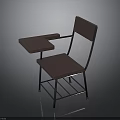 Wooden Study Chair With Attached Writing Desk And Metal Frame