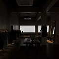 Modern Clothing Store Interior With Purple Door Large Windows Counter And Pendant Light