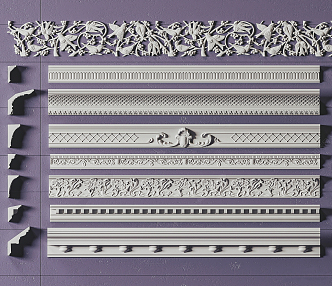 French plaster line carved plaster line combination 3d model