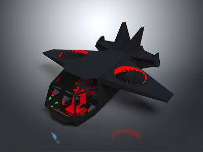 Futuristic Black Sci Fi Vehicle Featuring Red Green Lights Circular Engines And Streamlined Design 3d model