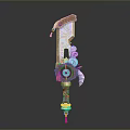 Decorative Fantasy Weapon With Intricate Patterns Pink Blue Green Gems And Tassel