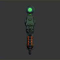 Green Blue Sci-Fi Futuristic Gun with Orange Glowing Parts Scope and Chain Decoration