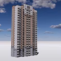 Modern High Rise Building 3D Model With Blue Sky And White Clouds Background 3d model