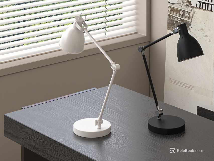 Adjustable White And Black Table Lamps With Round Base For Desk Study Room 3d model 