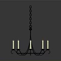 Black Metal Chandelier With Candle Shaped Lights And Hanging Chain Design