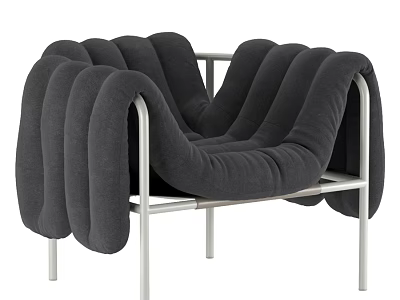 Modern Gray Leisure Chair With Curved Padded Seat And Metal Frame 3d model