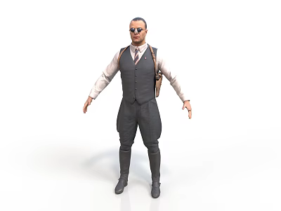 Essential Daily Living Products Including Gray Vest White Shirt Sunglasses And Bag 3d model