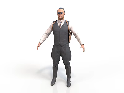 Essential Daily Living Products Including Gray Vest White Shirt Sunglasses And Bag 3d model