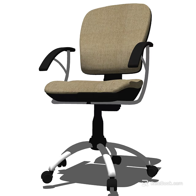Ergonomic Beige Office Chair With Black Armrests Silver Metal Frame And Wheels 3d model 