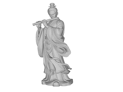 Ancient Figure Landscape Sculpture With Flowing Robes And Flute Playing Pose Topknot Hairstyle Design 3d model
