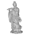 Ancient Figure Landscape Sculpture With Flowing Robes And Flute Playing Pose Topknot Hairstyle Design