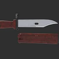 Tactical Knife With Silver Blade Red Wooden Handle And Sheath Metal Parts