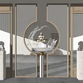 New Chinese-style partition glass screen partition 3d model