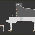 Elegant White Grand Piano With Red Cushion Piano Stool And Open Lid 3d model