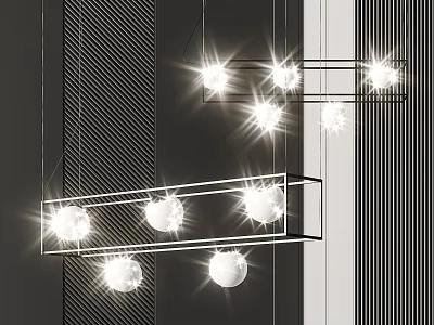 Modern Sleek Design Hanging Chandelier With Multiple Glowing Spheres And Striped Wall 3d model