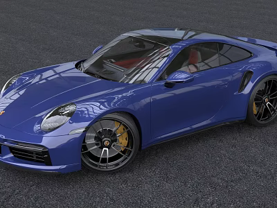 Blue Porsche Sports Car Coupe With Sleek Exterior Black Alloy Wheels And Red Leather Interior 3d model