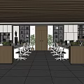 Modern Office Open Workspace With Desks Office Chairs Green Plants Bookshelves And Ceiling Light Strips
