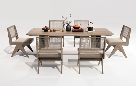 Quiet Style Dining Table and Chair Tea Table and Chair Outdoor Table and Chair Casual Table and Chair Rattan Leisure Chair 3d model