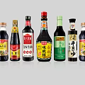 Various Chinese Condiment Bottles for Kitchen Cooking with Different Labels and Colors