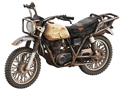 Vintage Rusty Off Road Motorcycle With Tan And Black Worn Seat Spoked Wheels 3d model