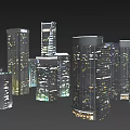 Modern City Night View With Illuminated Tall Buildings And Bright Lights
