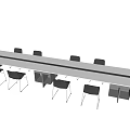 Long White Rectangular Conference Table With Black Chairs And Storage Cabinets 3d model