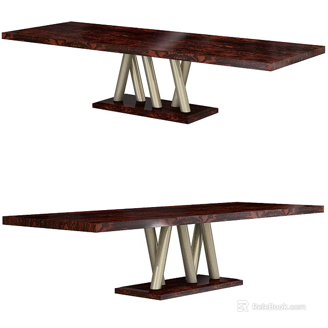 Sleek Modern Dining Table Structure With Dark Wood Top And Metal Geometric Legs 3d model 