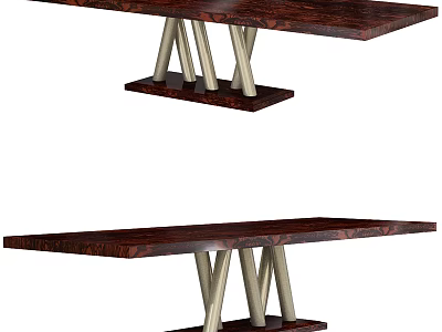 Sleek Modern Dining Table Structure With Dark Wood Top And Metal Geometric Legs 3d model