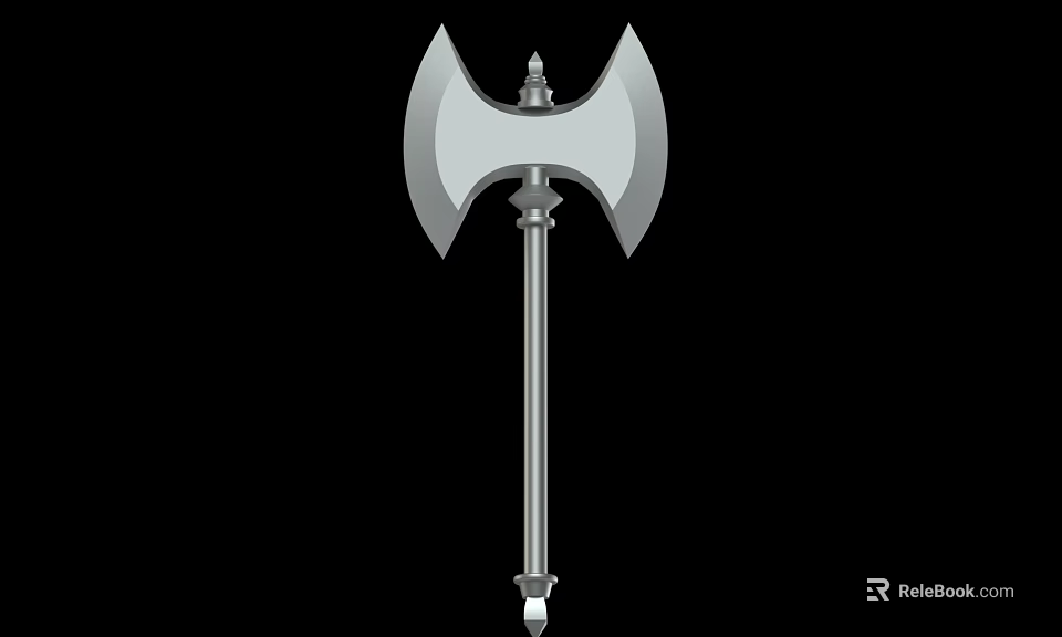 Double Bladed Metal Axe With Long Handle And Spiked Top Design 3d model 