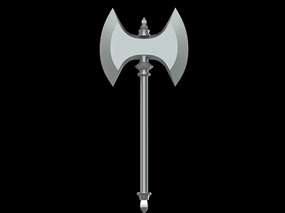 Double Bladed Metal Axe With Long Handle And Spiked Top Design 3d model