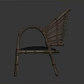 Elegant Wicker Rattan Armchair With Blue Cushion And Handwoven Back Design
