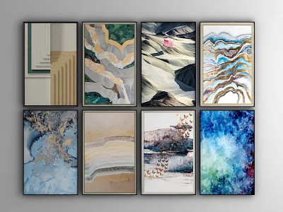 Colorful Abstract Framed Wall Art Collection With Diverse Nature Inspired Designs 3d model