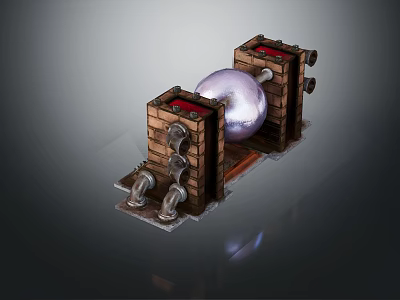 Industrial Equipment Device With Wooden Frames Silver Sphere Metal Pipes And Red Components 3d model