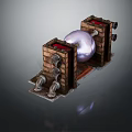 Industrial Equipment Device With Wooden Frames Silver Sphere Metal Pipes And Red Components
