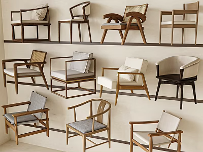 Various Stylish Leisure Chairs With Wooden Frames And Upholstered Seats 3d model