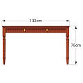 Elegant Red Wooden Writing Desk Featuring Drawers Gold Handles And Carved Legs