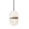 Modern Spherical Pendant Lights with Marble Texture Light Colored Shade and Black Accents