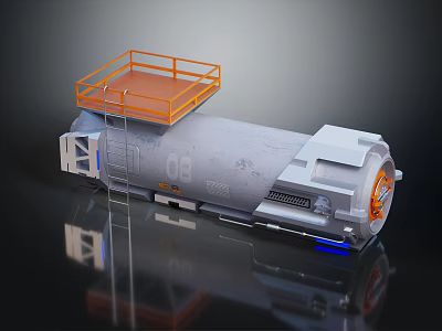 Intelligent Machine With Cylindrical Industrial Structure Orange Platform And Gray Body Ladder 3d model