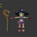3D Witch Character With Purple Hat Teal Hair And Curved Snake Head Magic Staff