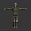Tactical Human Character In Camouflage Uniform Helmet Goggles With Arms Outstretched