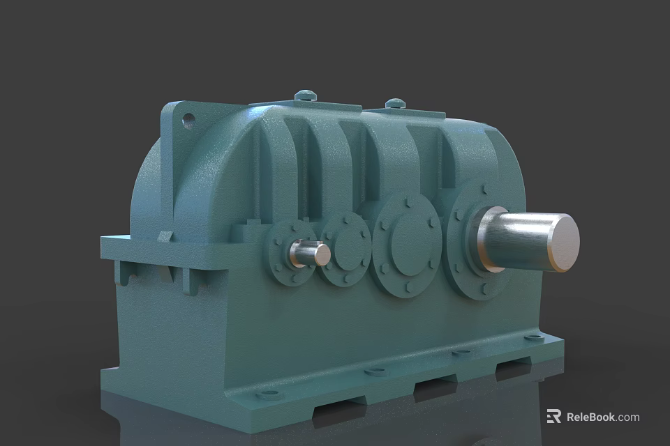 Heavy Duty Green Industrial Gearbox With Circular Components And Extending Shaft 3d model 