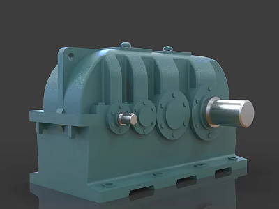 Heavy Duty Green Industrial Gearbox With Circular Components And Extending Shaft 3d model